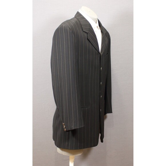ZANETTI Mens 2 Piece Suit Black Striped 5 Btn Wool 44R Pleated Fronts 34" W - Picture 4 of 14